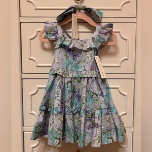 NWT Janie and Jack Baby Girl Lavender Fields Dress & Bow Headband 6-12 Months